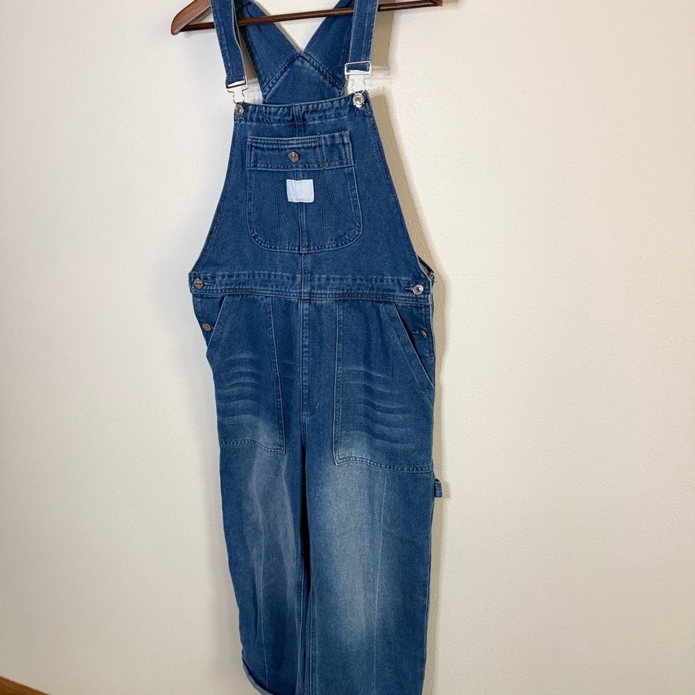 Women’s Blue Denim Overalls Medium Relaxed Fit Cuffed - Picture 3 of 9